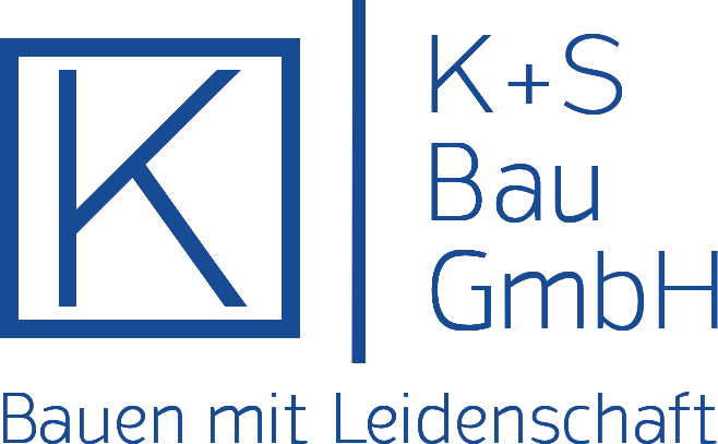 Logo der K + S Bau GmbH mit dem Claim Bauen mit Leidenschaft